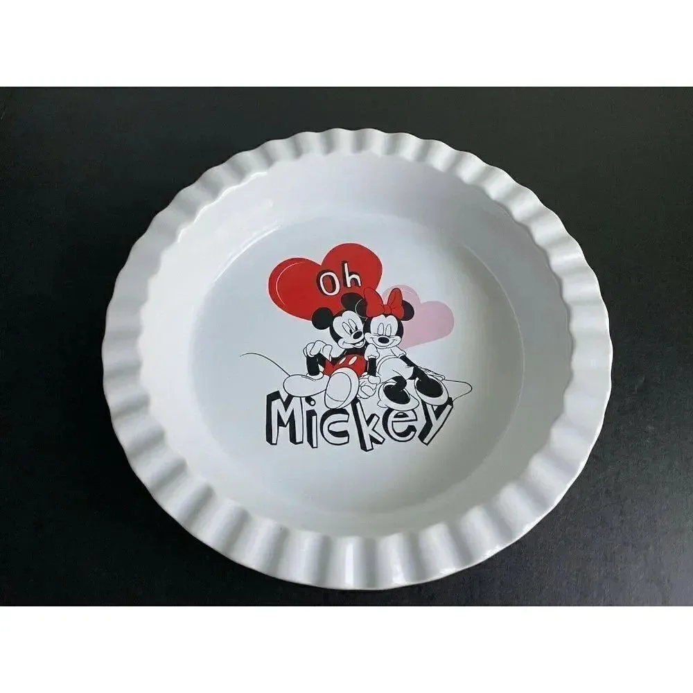 DISNEY MICKEY MINNIE MOUSE‎ VAlentine’s PIE DISH BOWL Round 9” Ceramic New